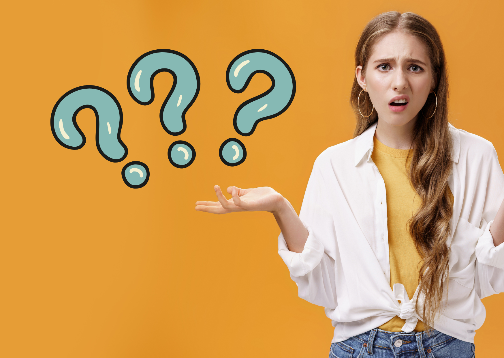 Jeune fille faisant la mimique de ne pas comprendre la traduction d'une expression française